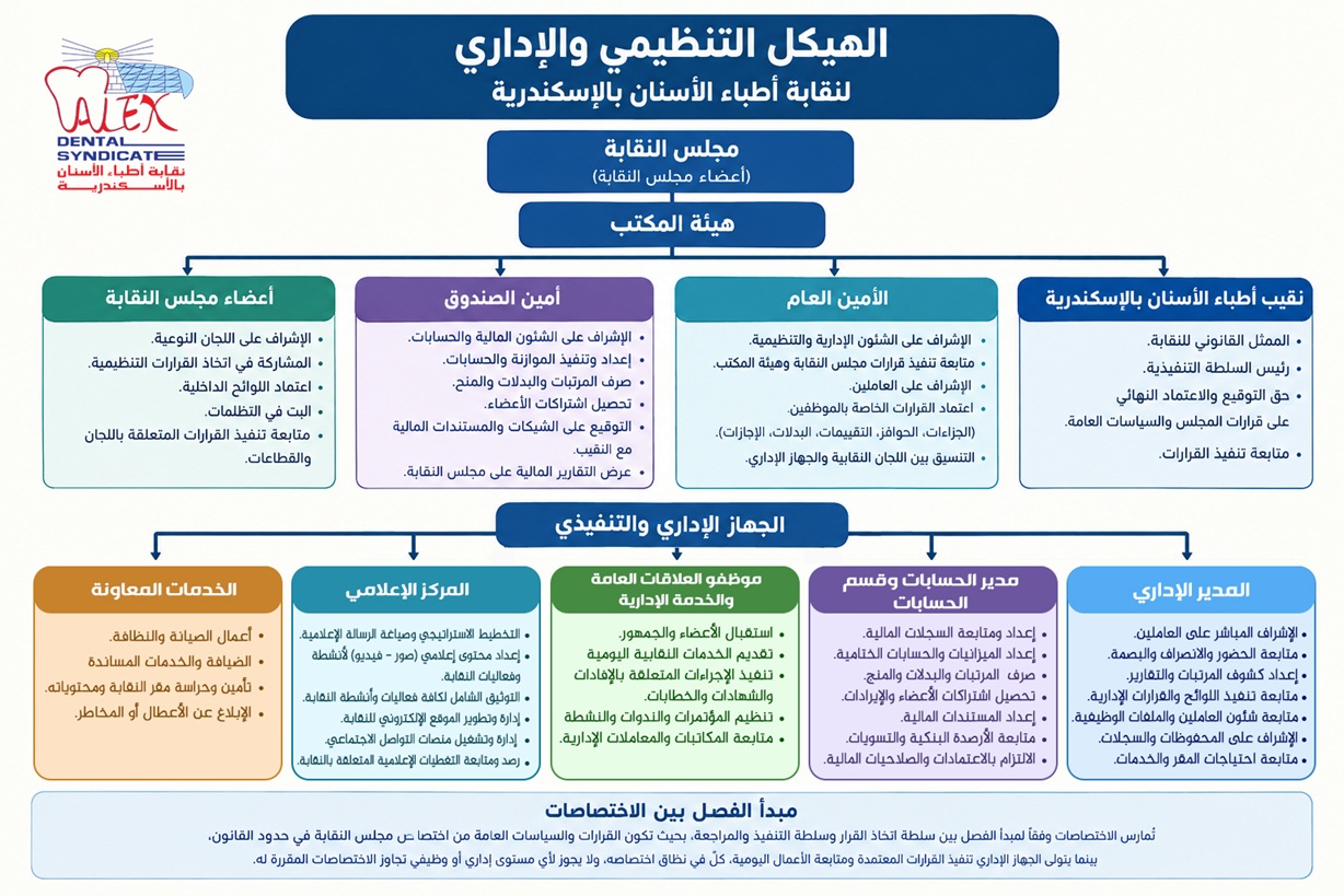 الهيكل التنظيمي والإداري لنقابة أطباء الأسنان بالإسكندرية